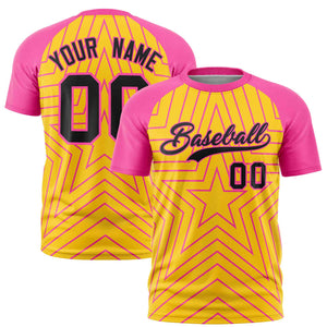 Custom Gold Pink Personalized Star Pattern Raglan Sleeves Performance T-Shirt