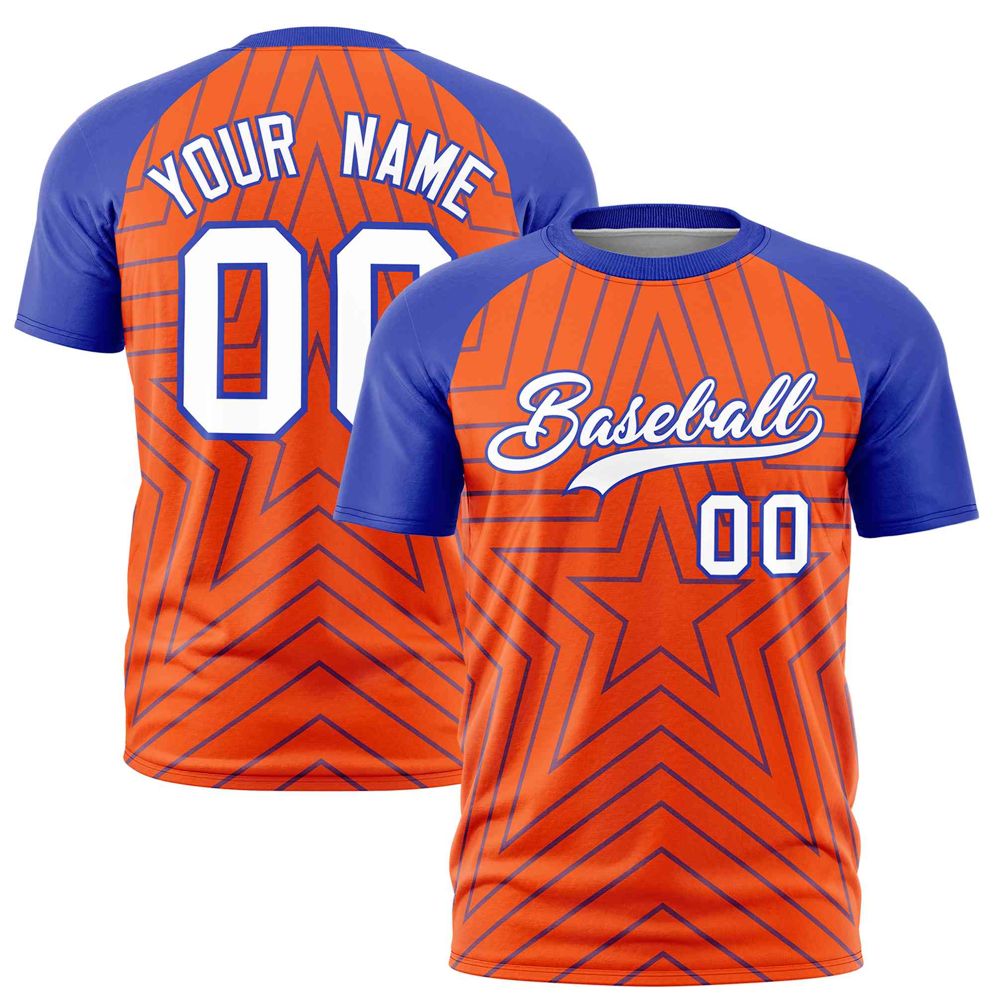 Custom Orange Royal Personalized Star Pattern Raglan Sleeves Performance T-Shirt