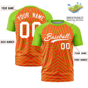 Custom Orange Neon Green Personalized Star Pattern Raglan Sleeves Performance T-Shirt