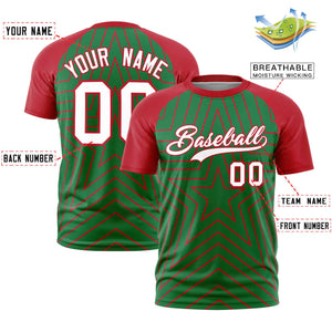 Custom Kelly Green Red Personalized Star Pattern Raglan Sleeves Performance T-Shirt