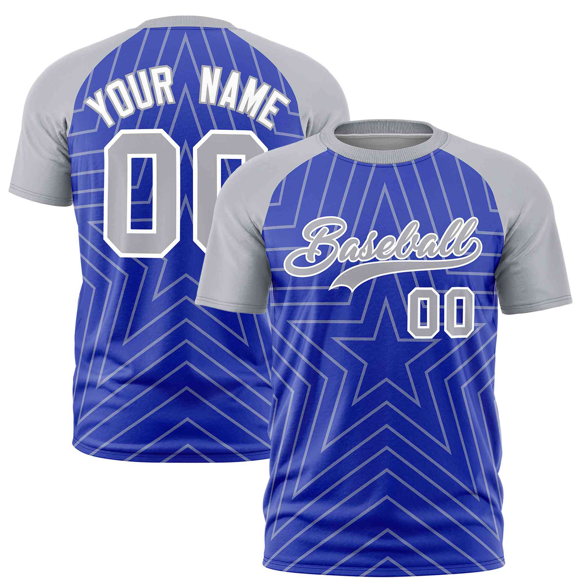 Custom Royal Gray Personalized Star Pattern Raglan Sleeves Performance T-Shirt