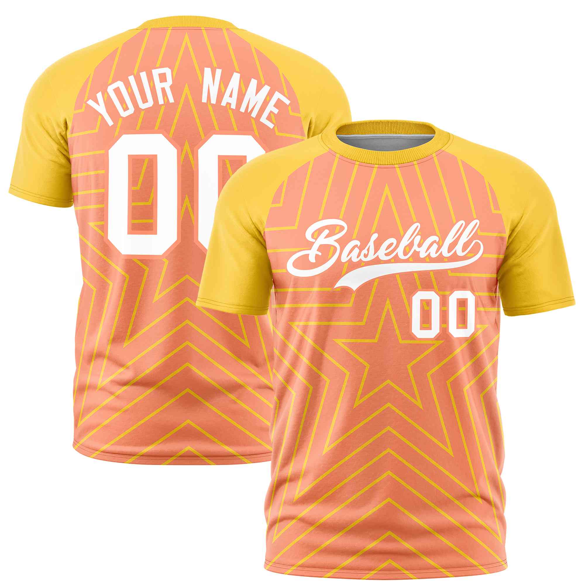 Custom Light Orange Gold Personalized Star Pattern Raglan Sleeves Performance T-Shirt