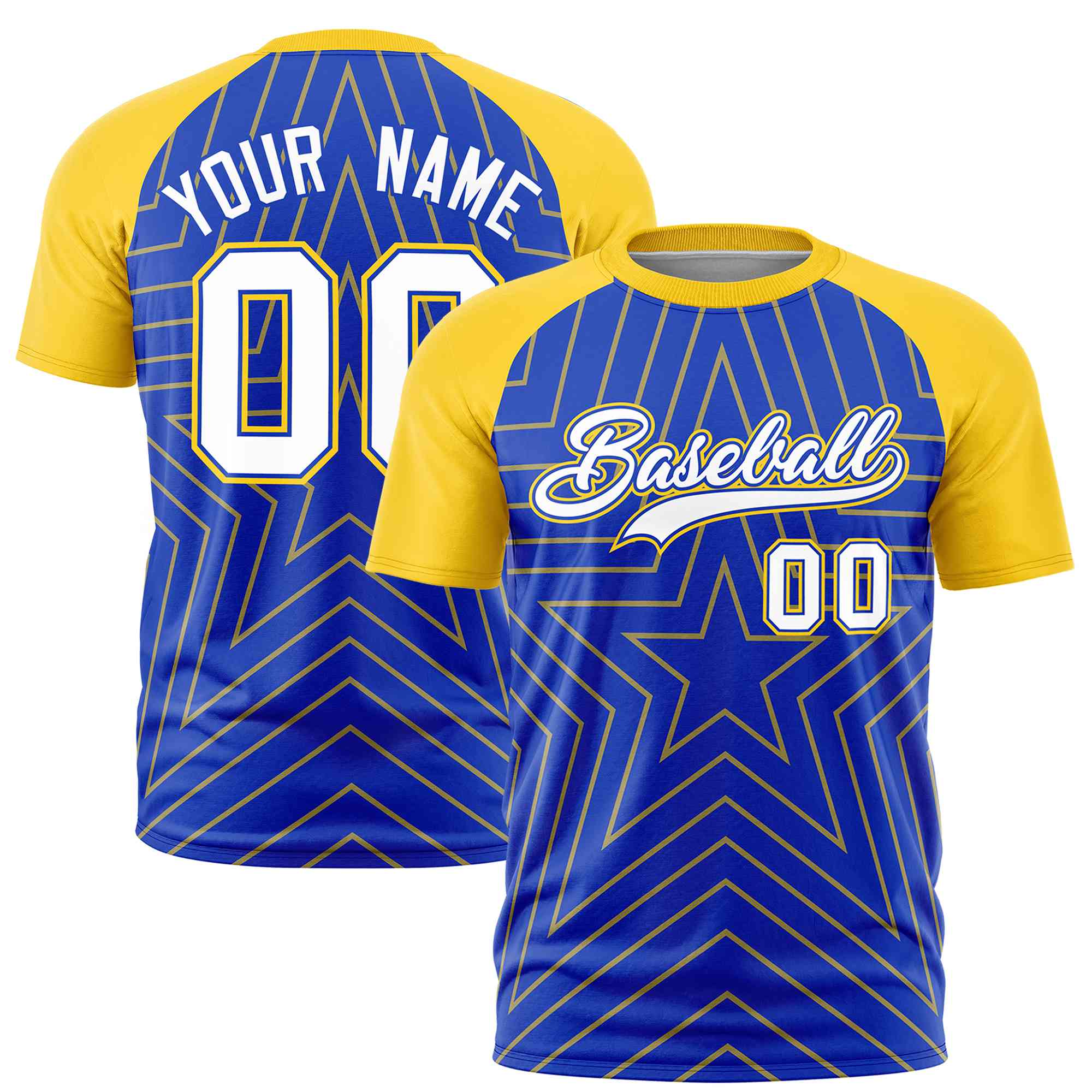 Custom Royal Gold Personalized Star Pattern Raglan Sleeves Performance T-Shirt