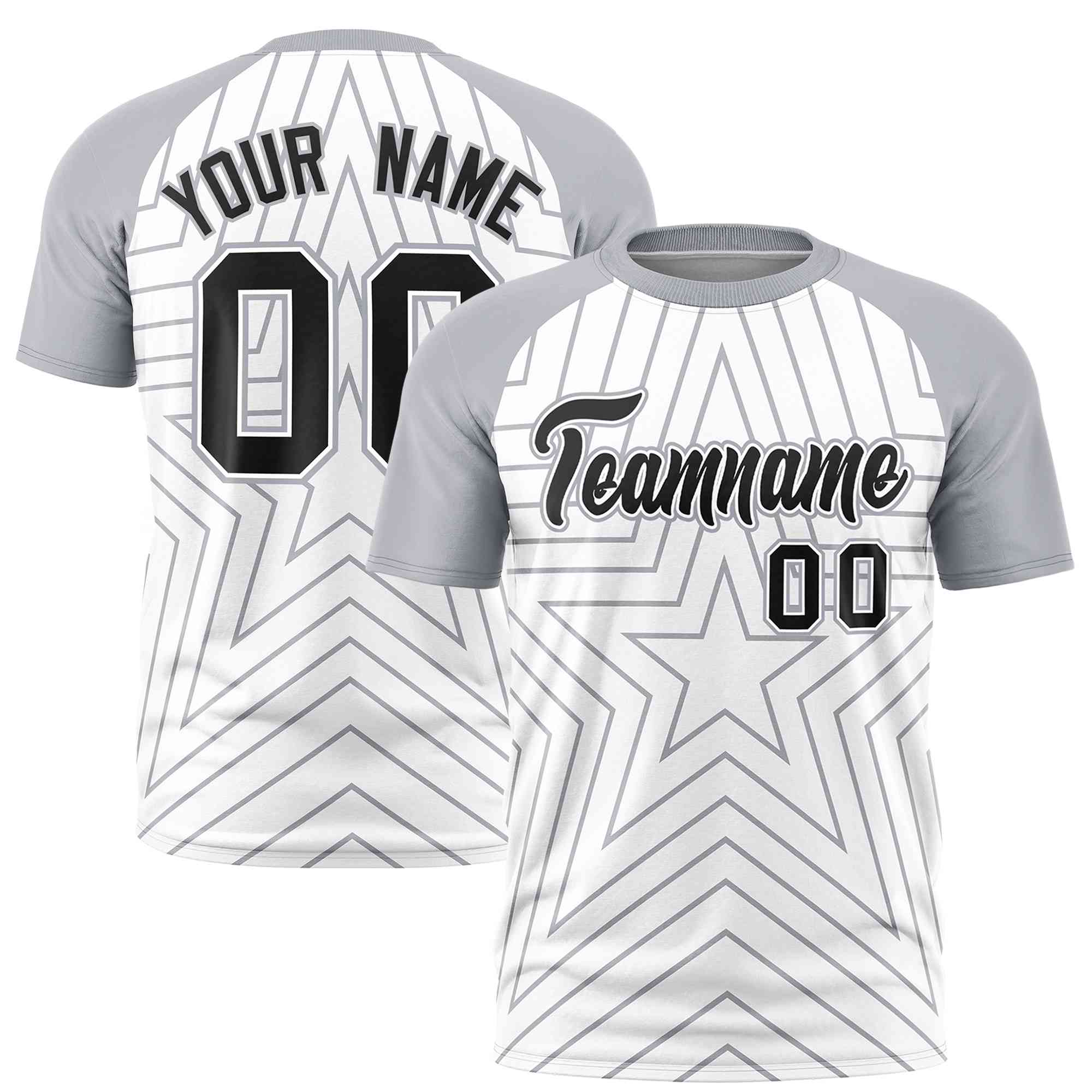 Custom White Gray Personalized Star Pattern Raglan Sleeves Performance T-Shirt