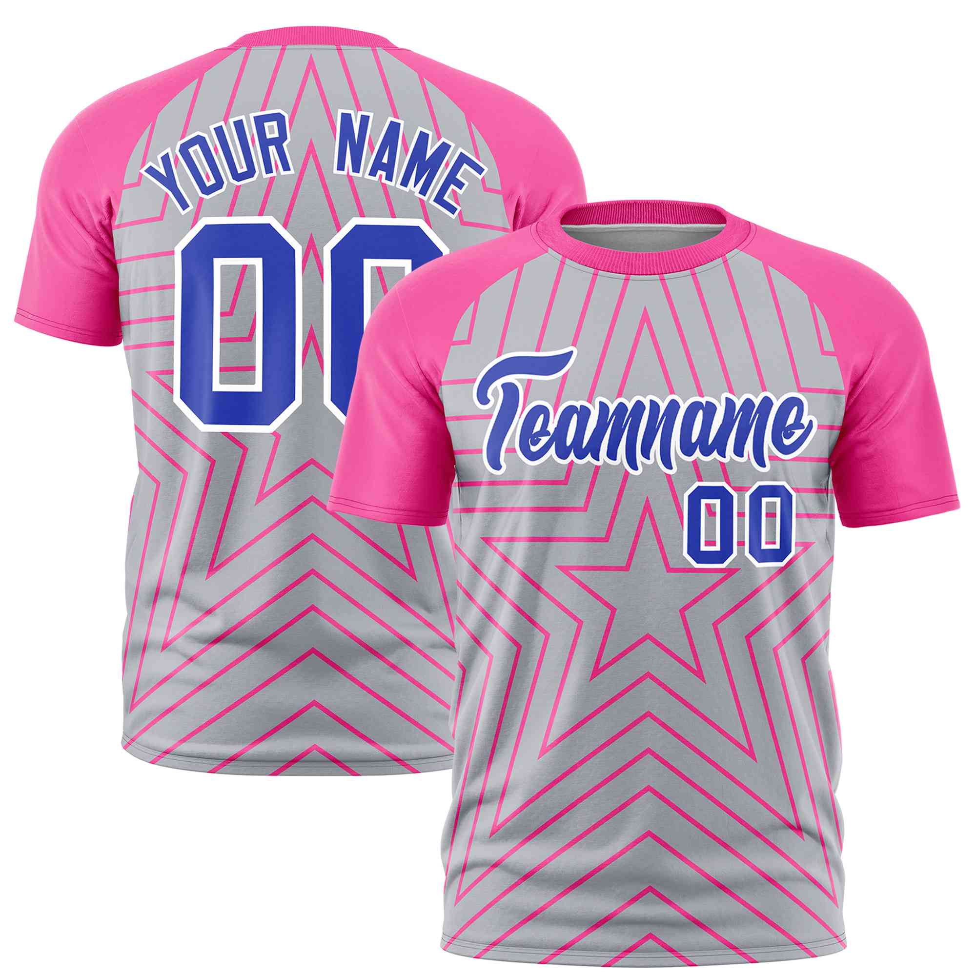 Custom Gray Pink Personalized Star Pattern Raglan Sleeves Performance T-Shirt