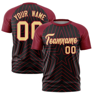 Custom Black Crimson Personalized Star Pattern Raglan Sleeves Performance T-Shirt