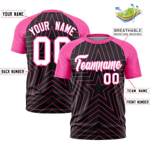 Custom Black Pink Personalized Star Pattern Raglan Sleeves Performance T-Shirt