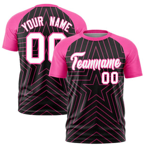 Custom Black Pink Personalized Star Pattern Raglan Sleeves Performance T-Shirt