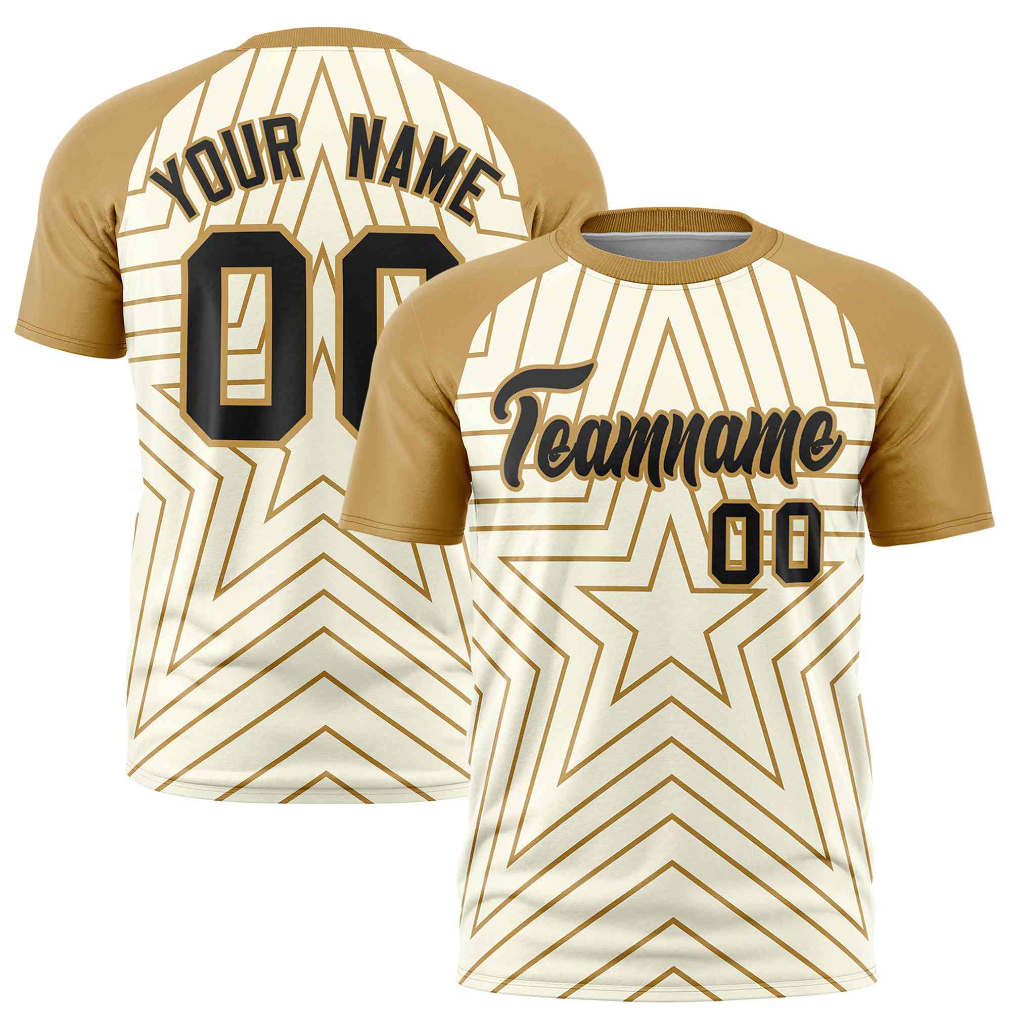 Custom Cream Old Gold Personalized Star Pattern Raglan Sleeves Performance T-Shirt