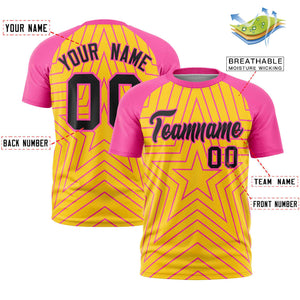 Custom Gold Pink Personalized Star Pattern Raglan Sleeves Performance T-Shirt