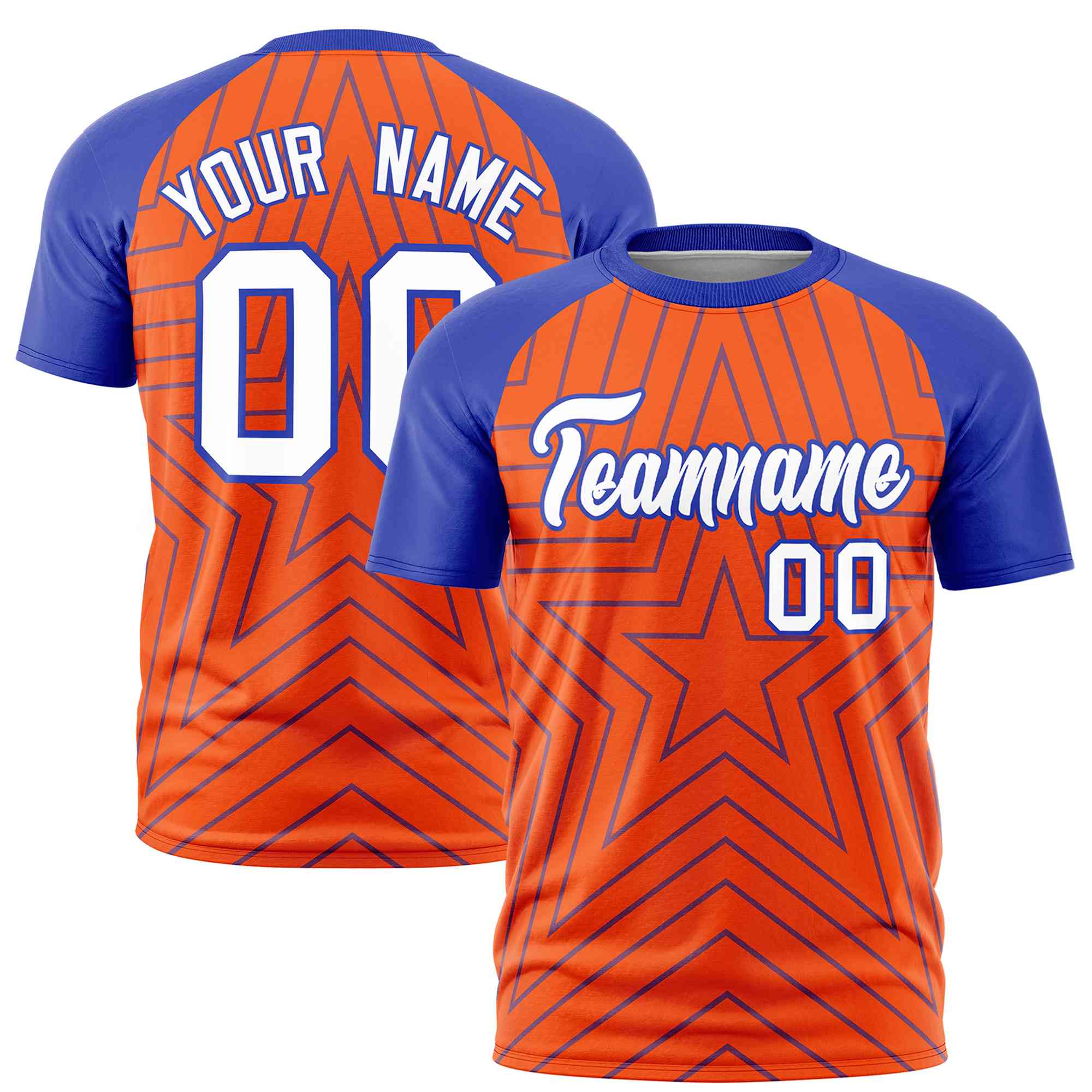 Custom Orange Royal Personalized Star Pattern Raglan Sleeves Performance T-Shirt