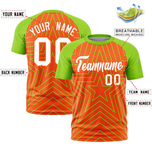 Custom Orange Neon Green Personalized Star Pattern Raglan Sleeves Performance T-Shirt