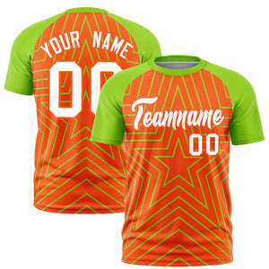 Custom Orange Neon Green Personalized Star Pattern Raglan Sleeves Performance T-Shirt