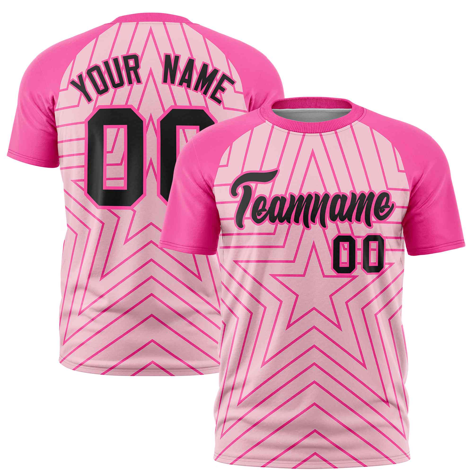 Custom Light Pink Pink Personalized Star Pattern Raglan Sleeves Performance T-Shirt