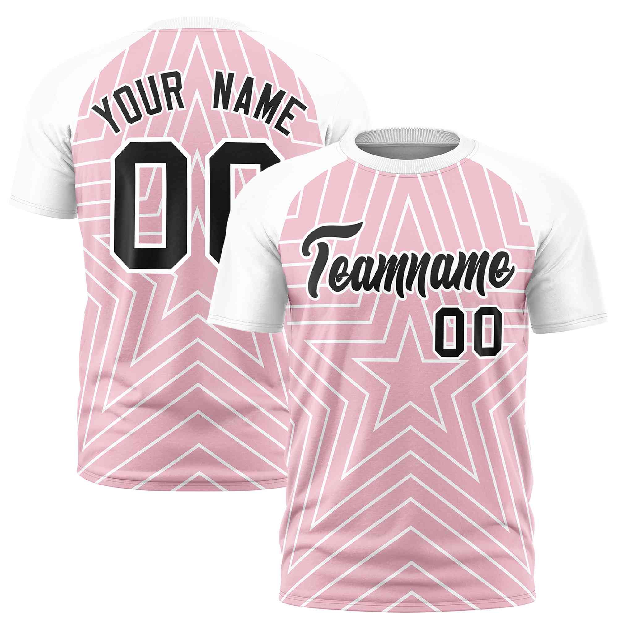 Custom Light Pink White Personalized Star Pattern Raglan Sleeves Performance T-Shirt