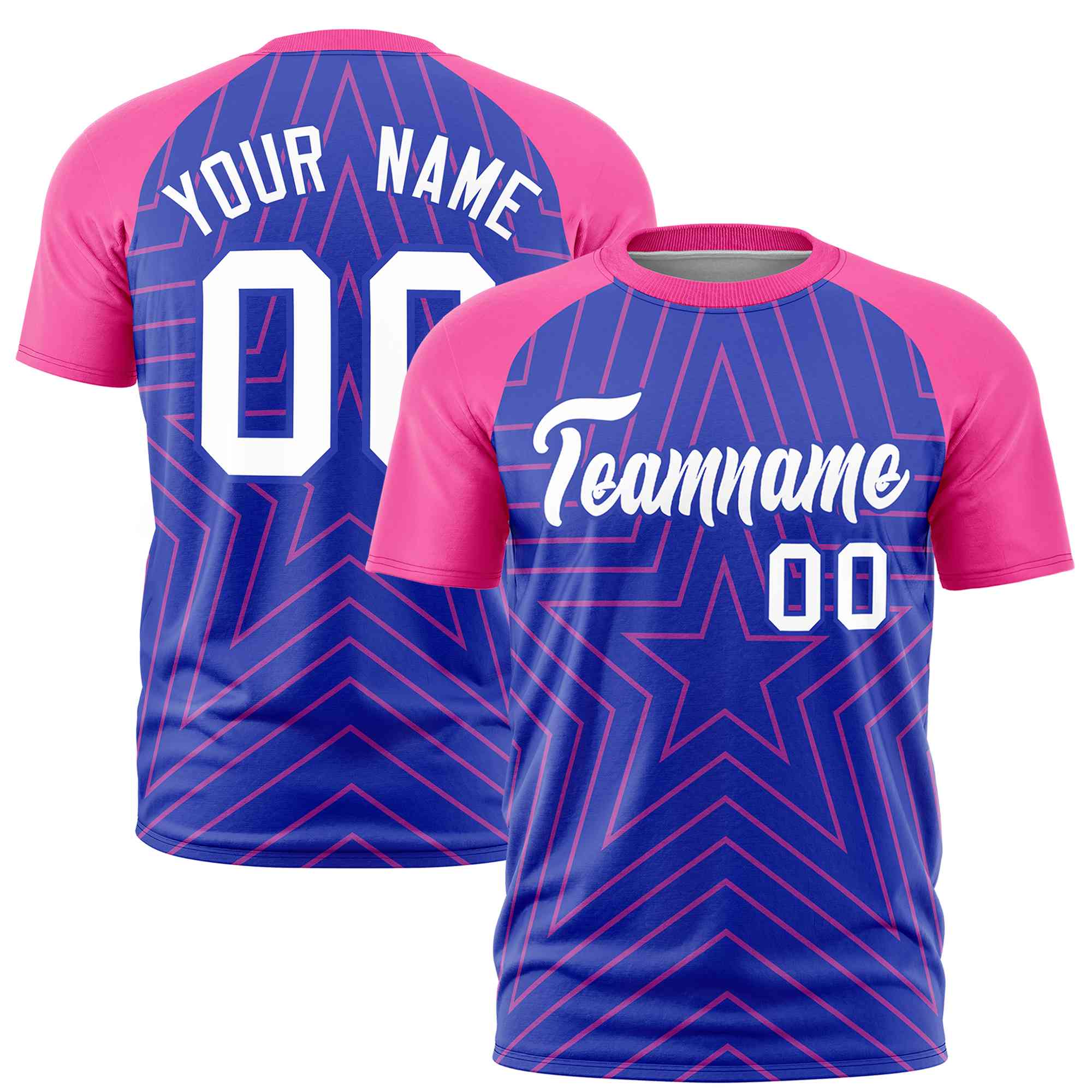 Custom Royal Pink Personalized Star Pattern Raglan Sleeves Performance T-Shirt