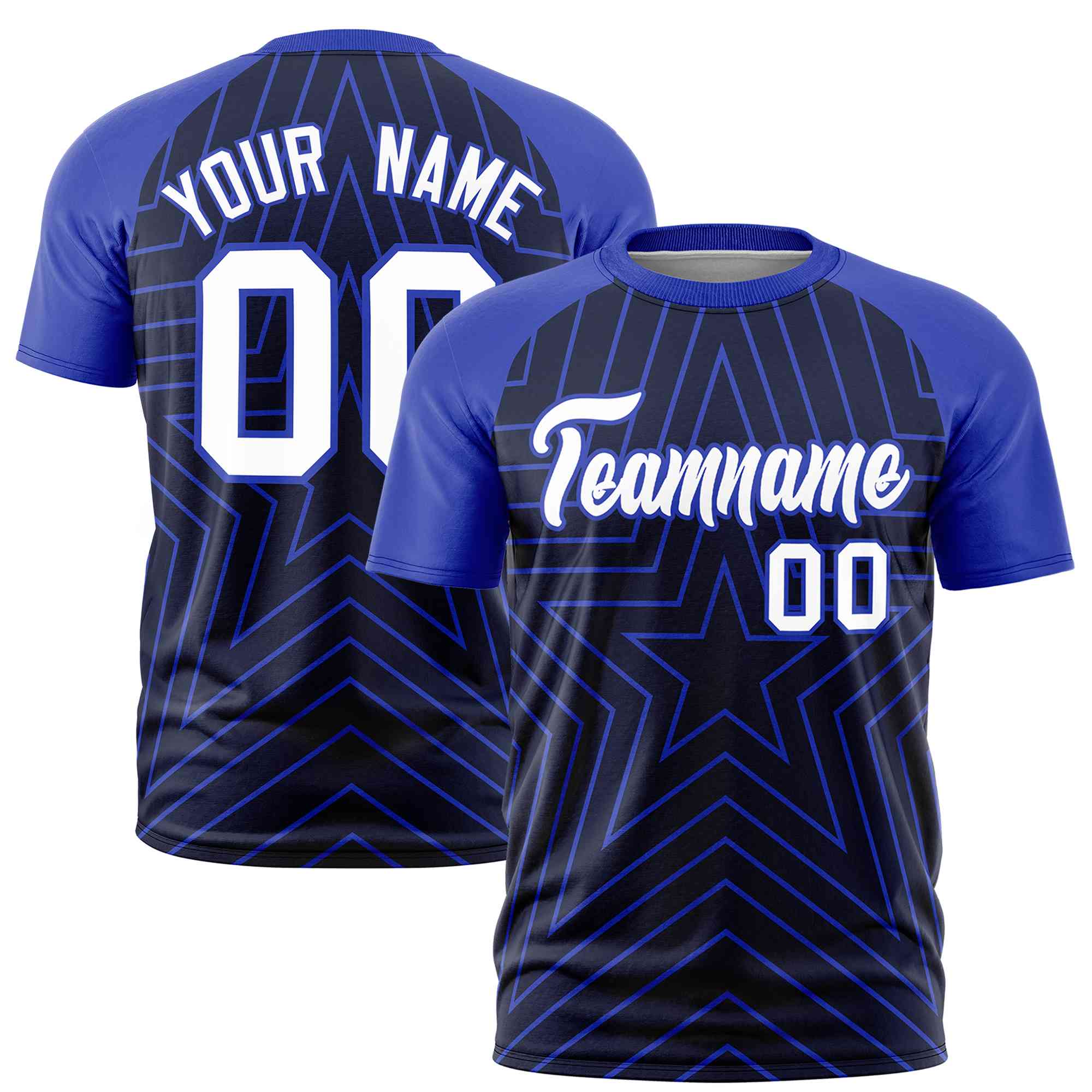 Custom Navy Royal Personalized Star Pattern Raglan Sleeves Performance T-Shirt