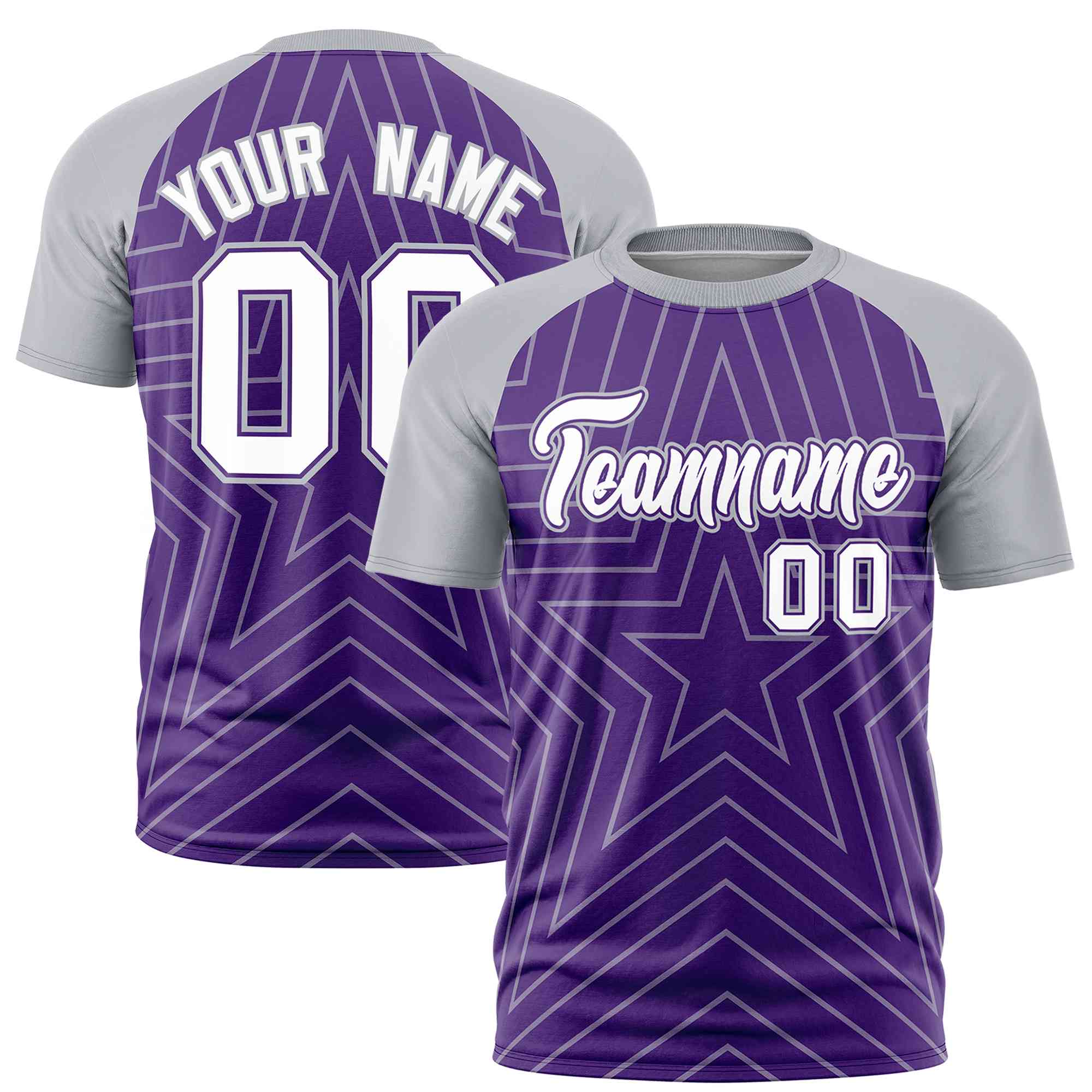 Custom Purple Gray Personalized Star Pattern Raglan Sleeves Performance T-Shirt