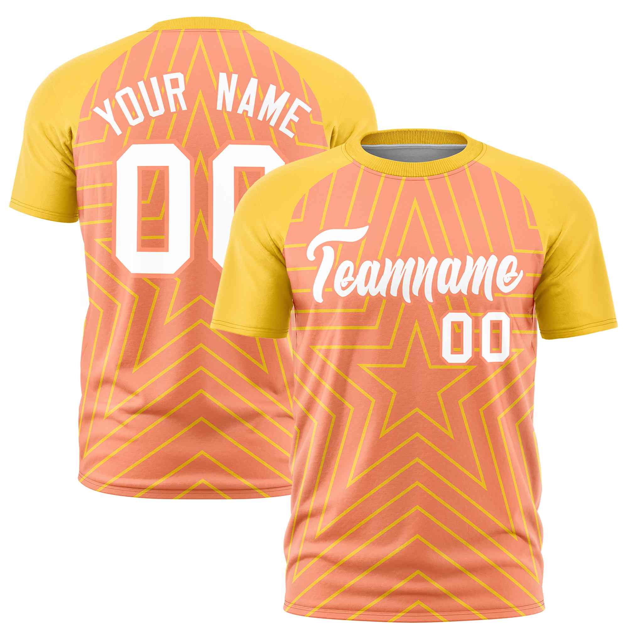 Custom Light Orange Gold Personalized Star Pattern Raglan Sleeves Performance T-Shirt