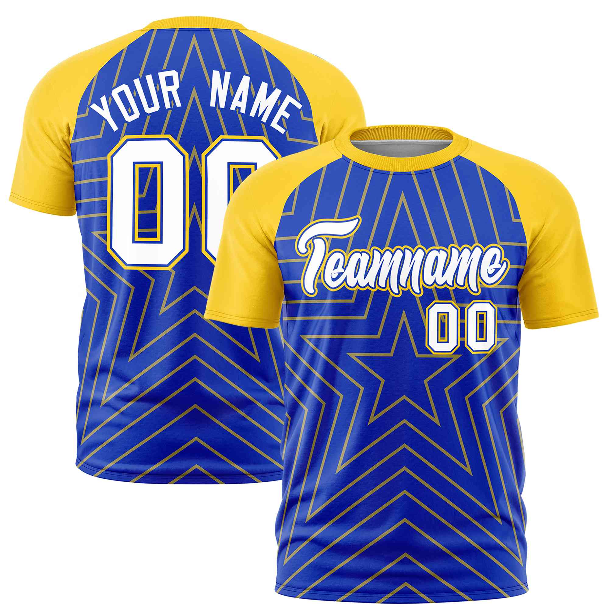 Custom Royal Gold Personalized Star Pattern Raglan Sleeves Performance T-Shirt