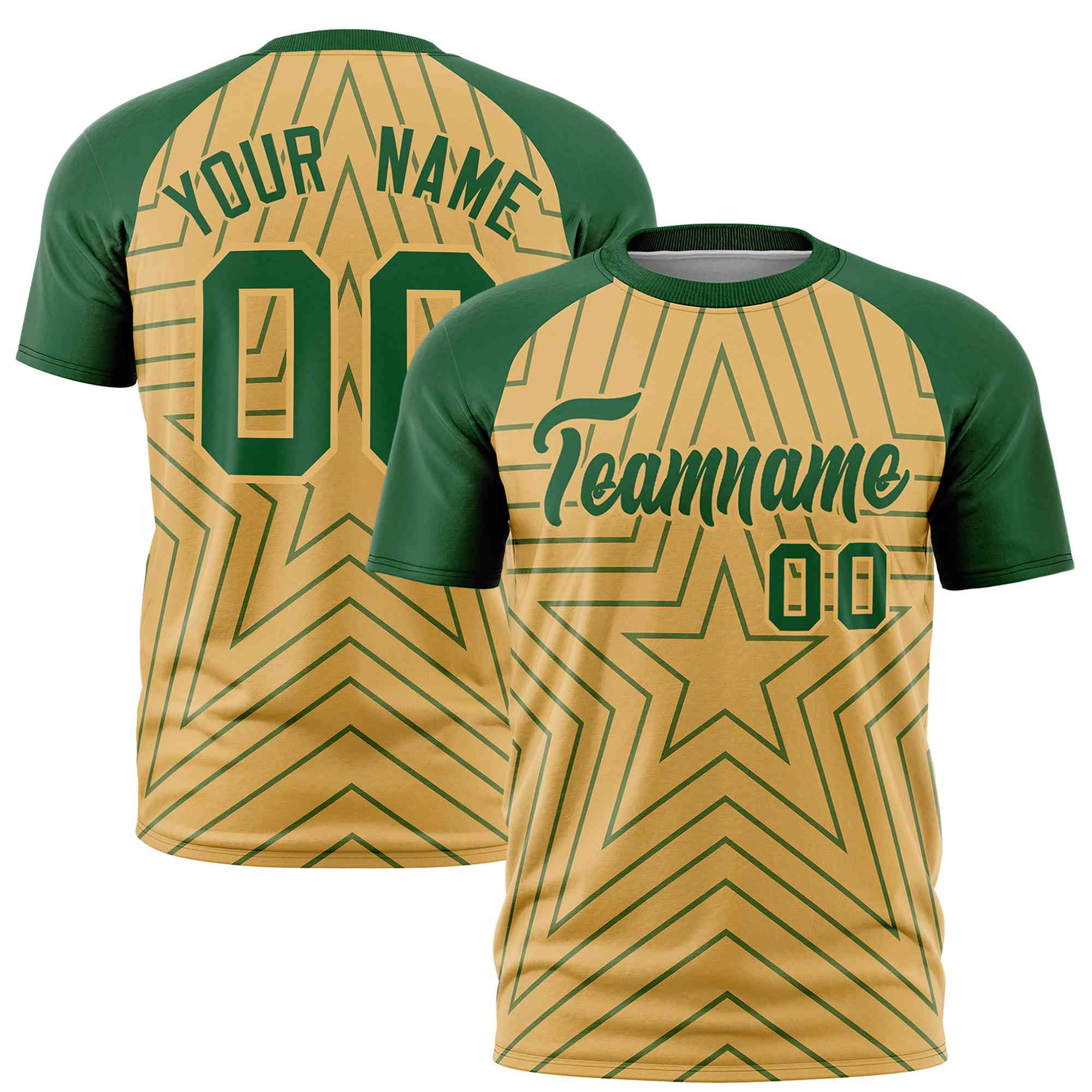 Custom Old Gold Green Personalized Star Pattern Raglan Sleeves Performance T-Shirt