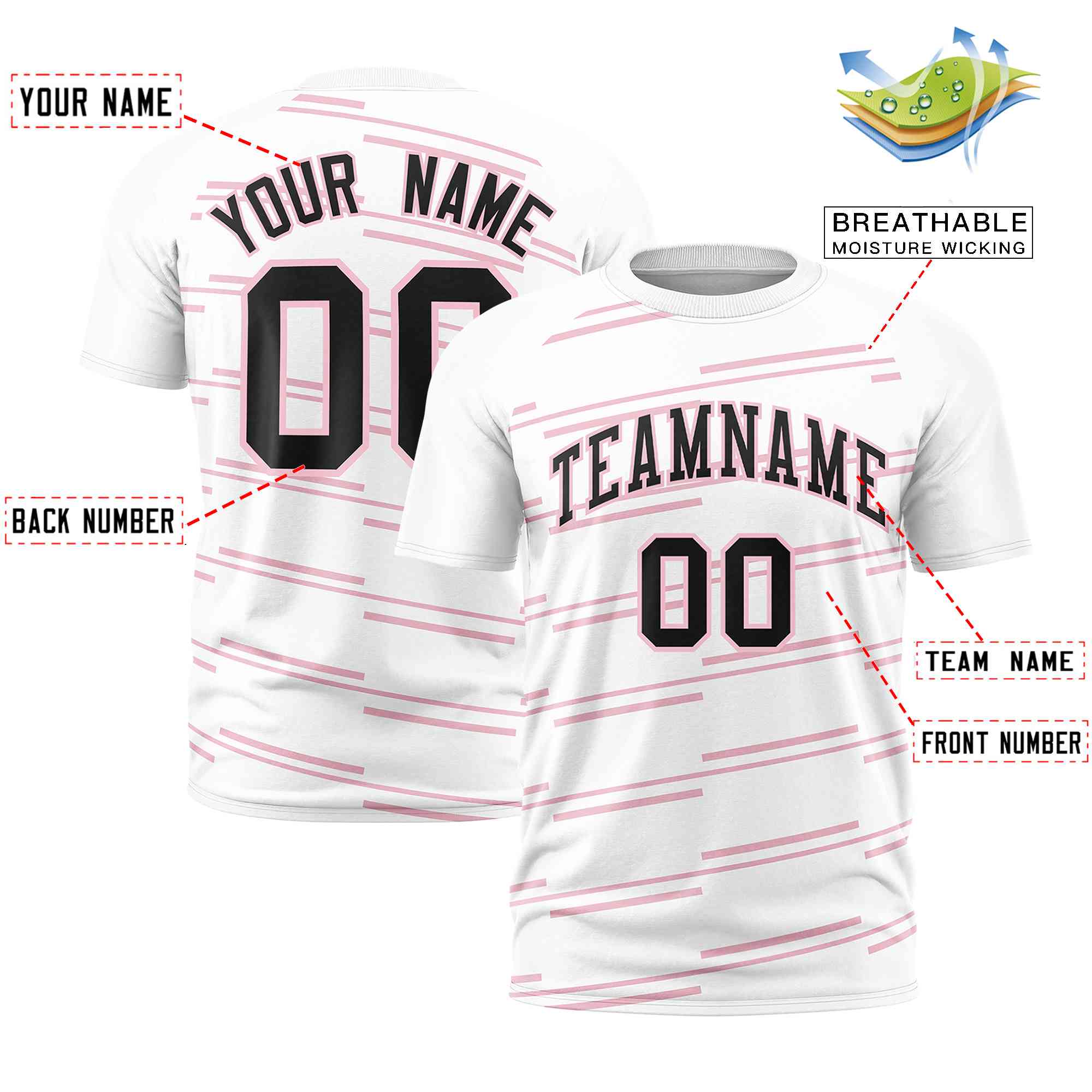 Custom White Light Pink Personalized Slanting Line Graffiti Pattern Performance T-Shirt