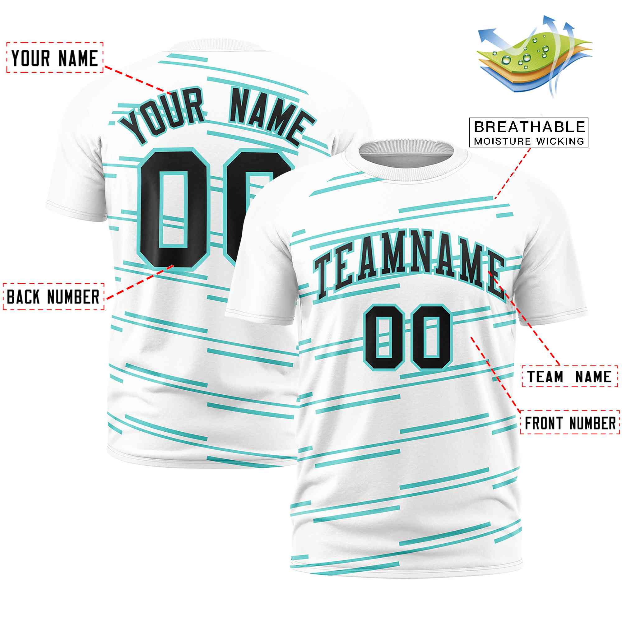 Custom White Aqua Personalized Slanting Line Graffiti Pattern Performance T-Shirt