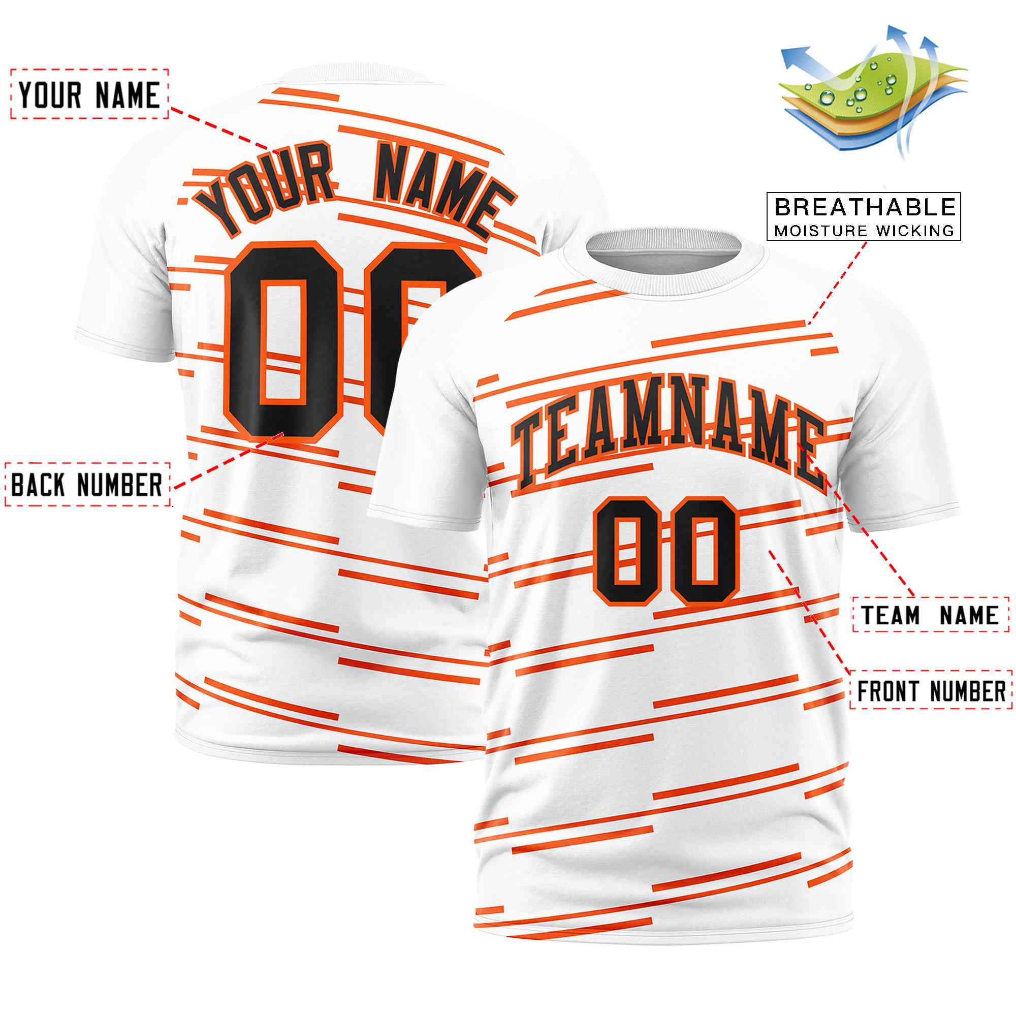 Custom White Orange Personalized Slanting Line Graffiti Pattern Performance T-Shirt