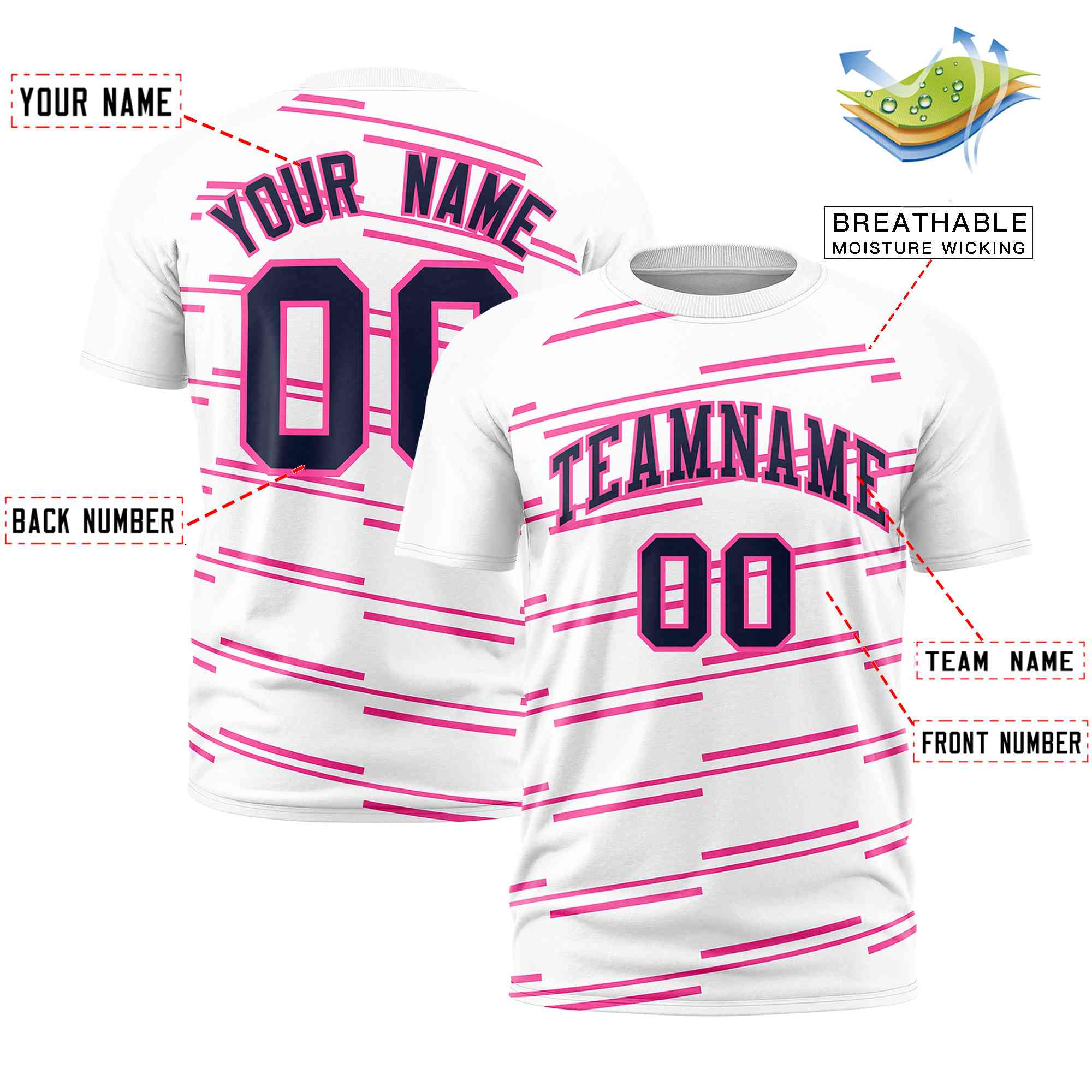 Custom White Pink Personalized Slanting Line Graffiti Pattern Performance T-Shirt