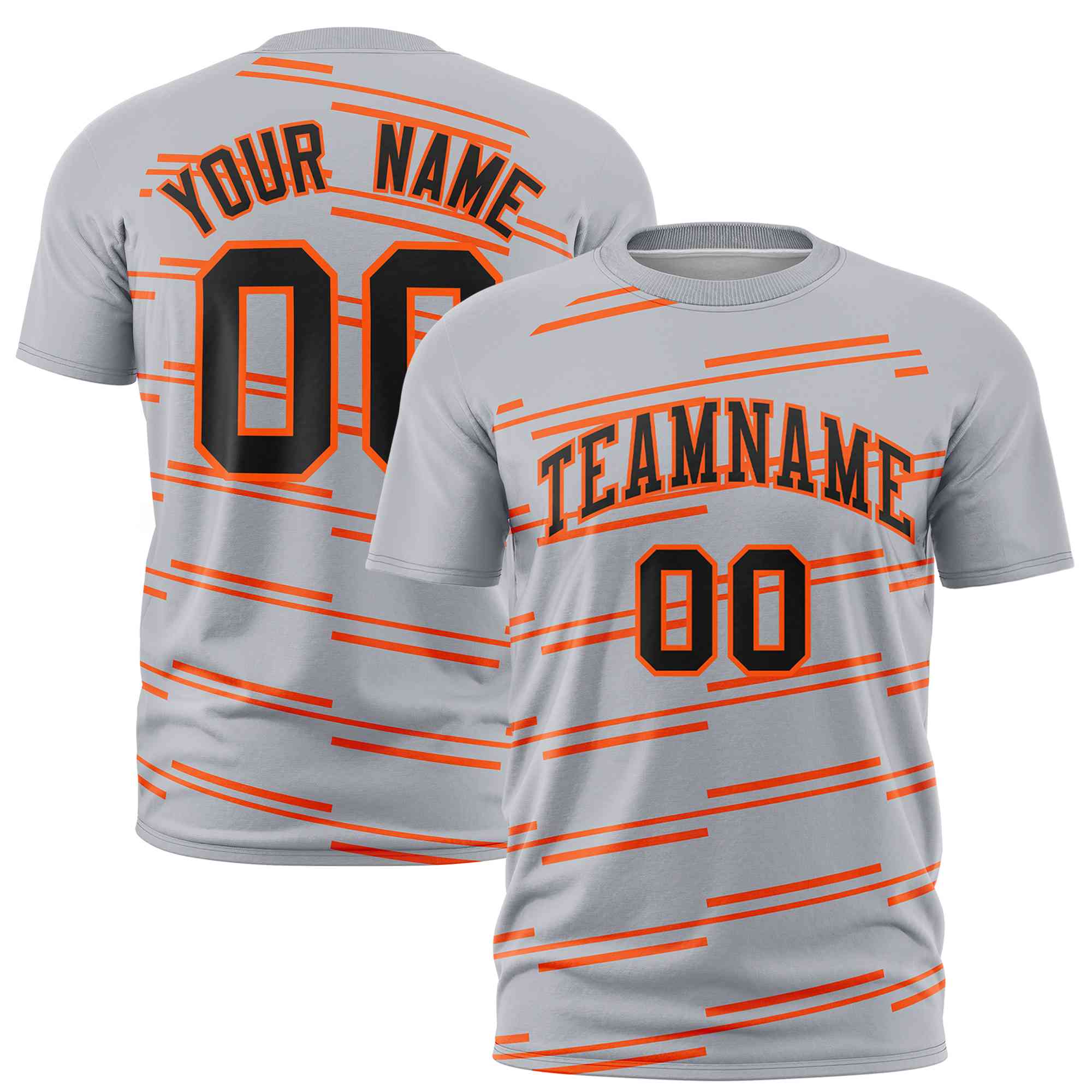 Custom Gray Orange Personalized Slanting Line Graffiti Pattern Performance T-Shirt