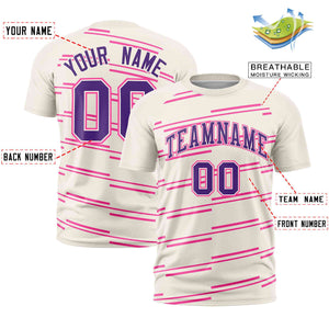 Custom Cream Pink Personalized Slanting Line Graffiti Pattern Performance T-Shirt