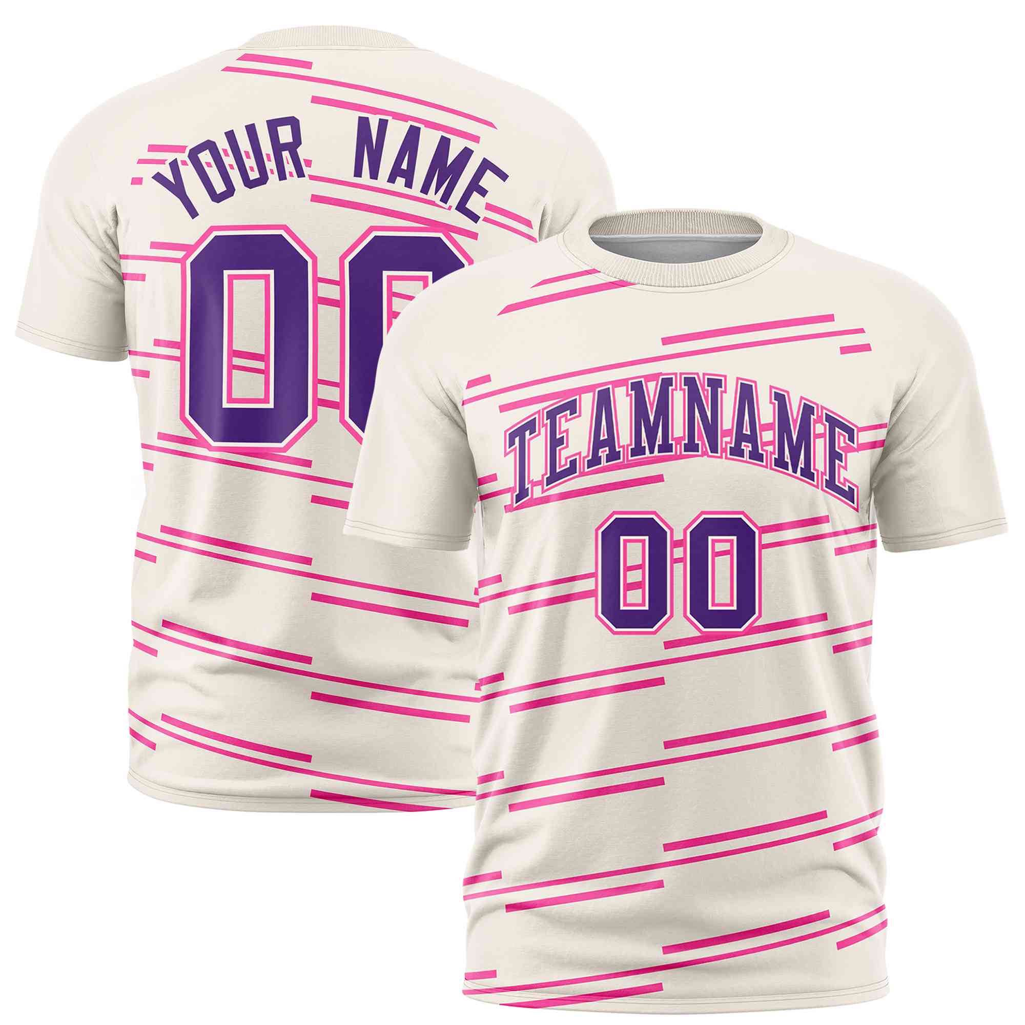 Custom Cream Pink Personalized Slanting Line Graffiti Pattern Performance T-Shirt