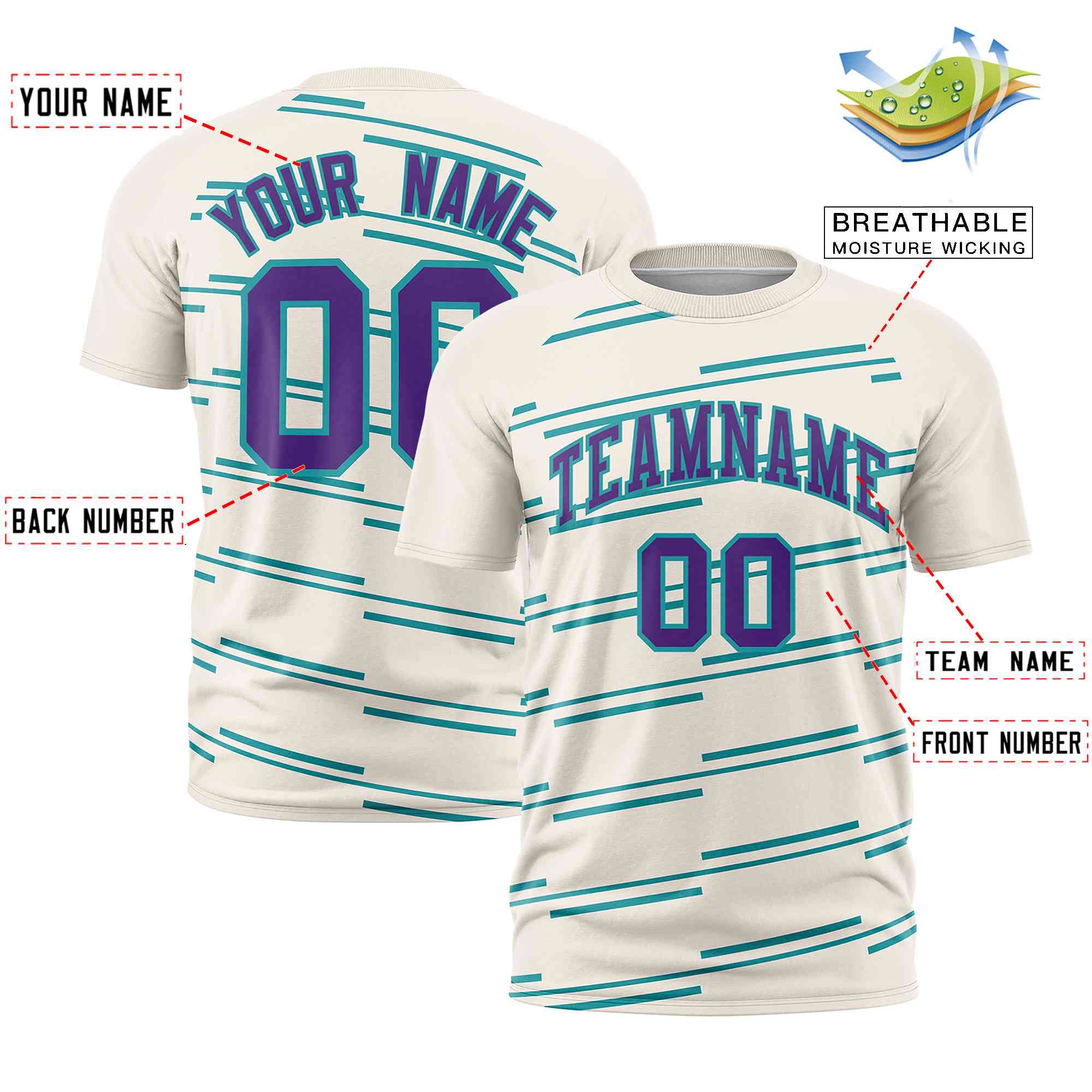 Custom Cream Aqua Personalized Slanting Line Graffiti Pattern Performance T-Shirt