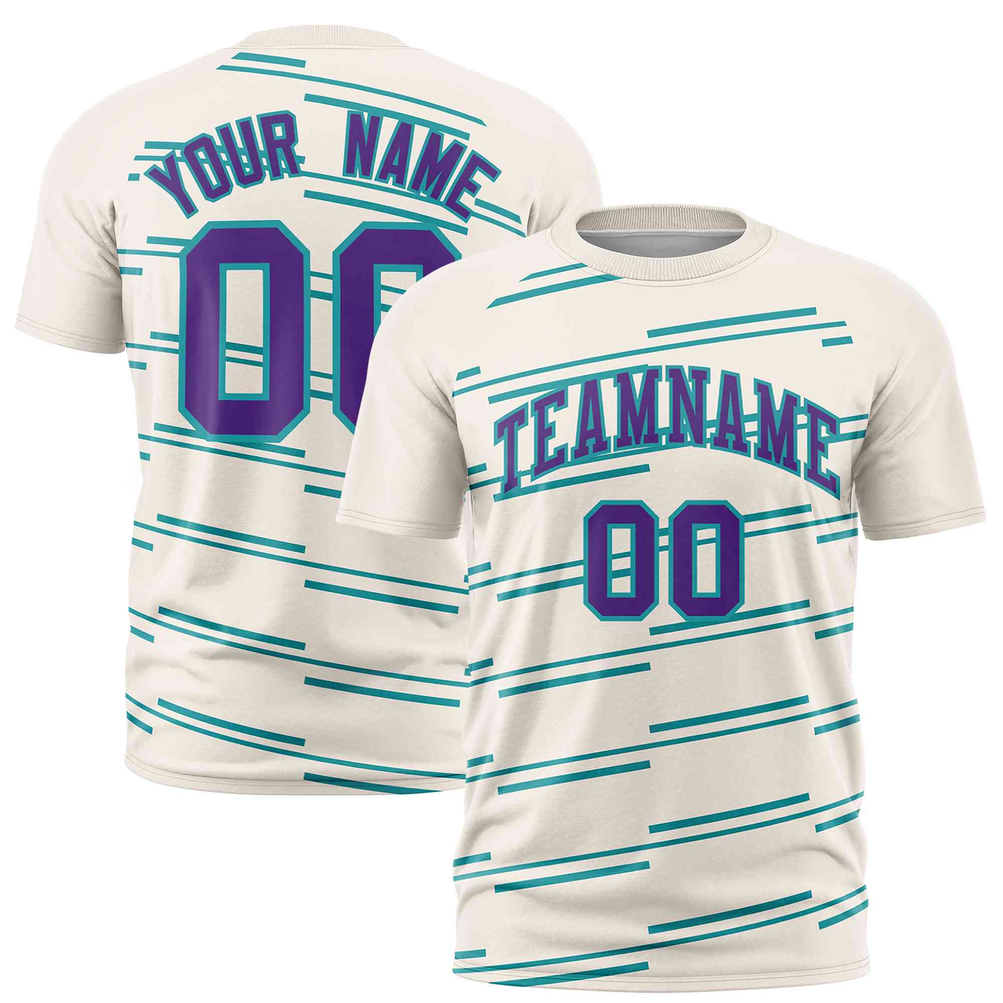 Custom Cream Aqua Personalized Slanting Line Graffiti Pattern Performance T-Shirt