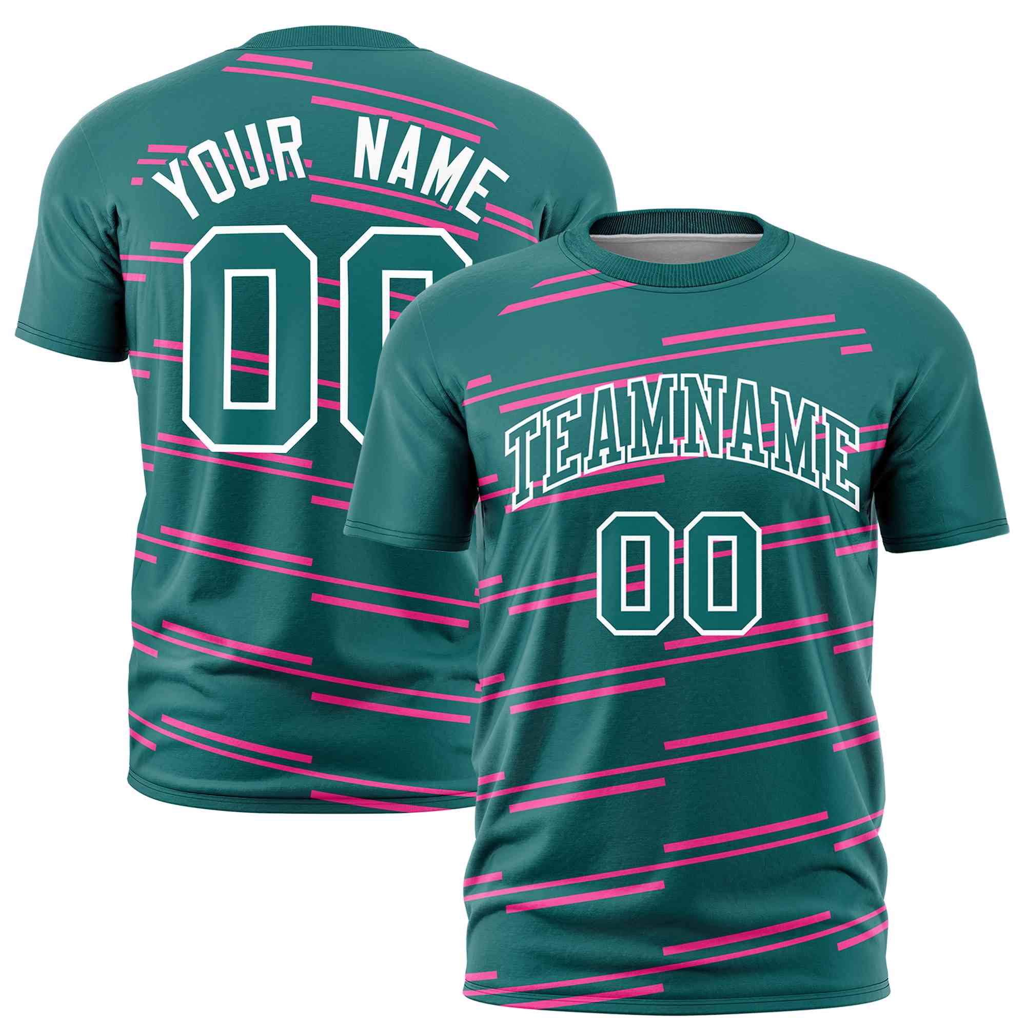 Custom Aqua Pink Personalized Slanting Line Graffiti Pattern Performance T-Shirt