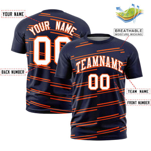 Custom Navy Orange Personalized Slanting Line Graffiti Pattern Performance T-Shirt