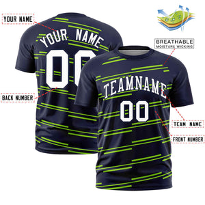 Custom Navy Neon Green Personalized Slanting Line Graffiti Pattern Performance T-Shirt