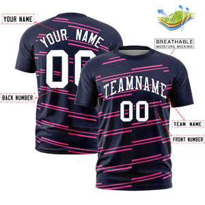 Custom Navy Pink Personalized Slanting Line Graffiti Pattern Performance T-Shirt