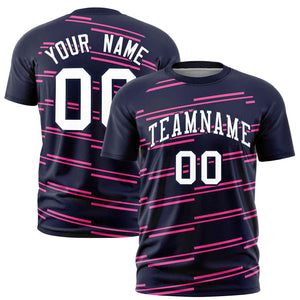 Custom Navy Pink Personalized Slanting Line Graffiti Pattern Performance T-Shirt