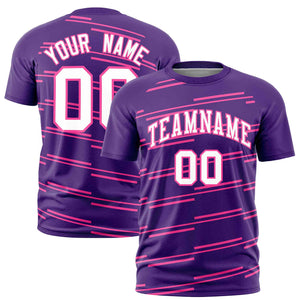 Custom Purple Pink Personalized Slanting Line Graffiti Pattern Performance T-Shirt