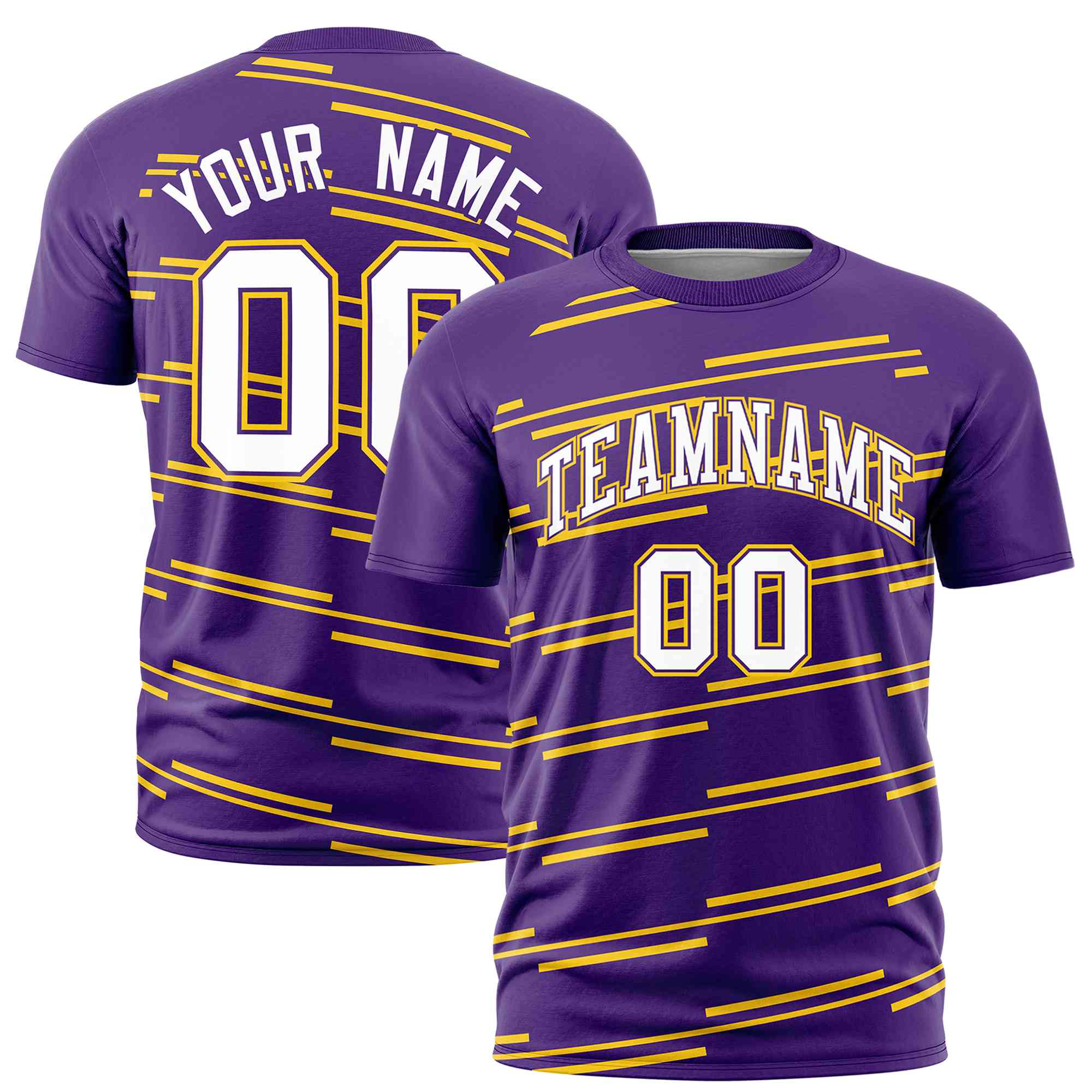 Custom Purple Gold Personalized Slanting Line Graffiti Pattern Performance T-Shirt