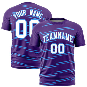 Custom Purple Powder Blue Personalized Slanting Line Graffiti Pattern Performance T-Shirt