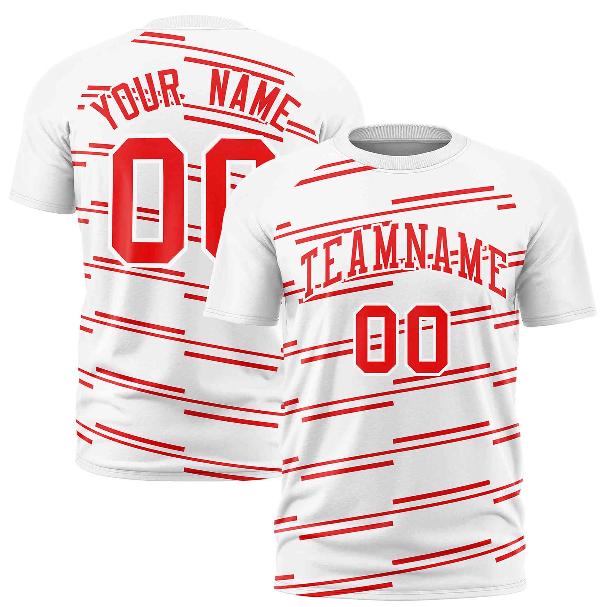 Custom White Red Personalized Slanting Line Graffiti Pattern Performance T-Shirt