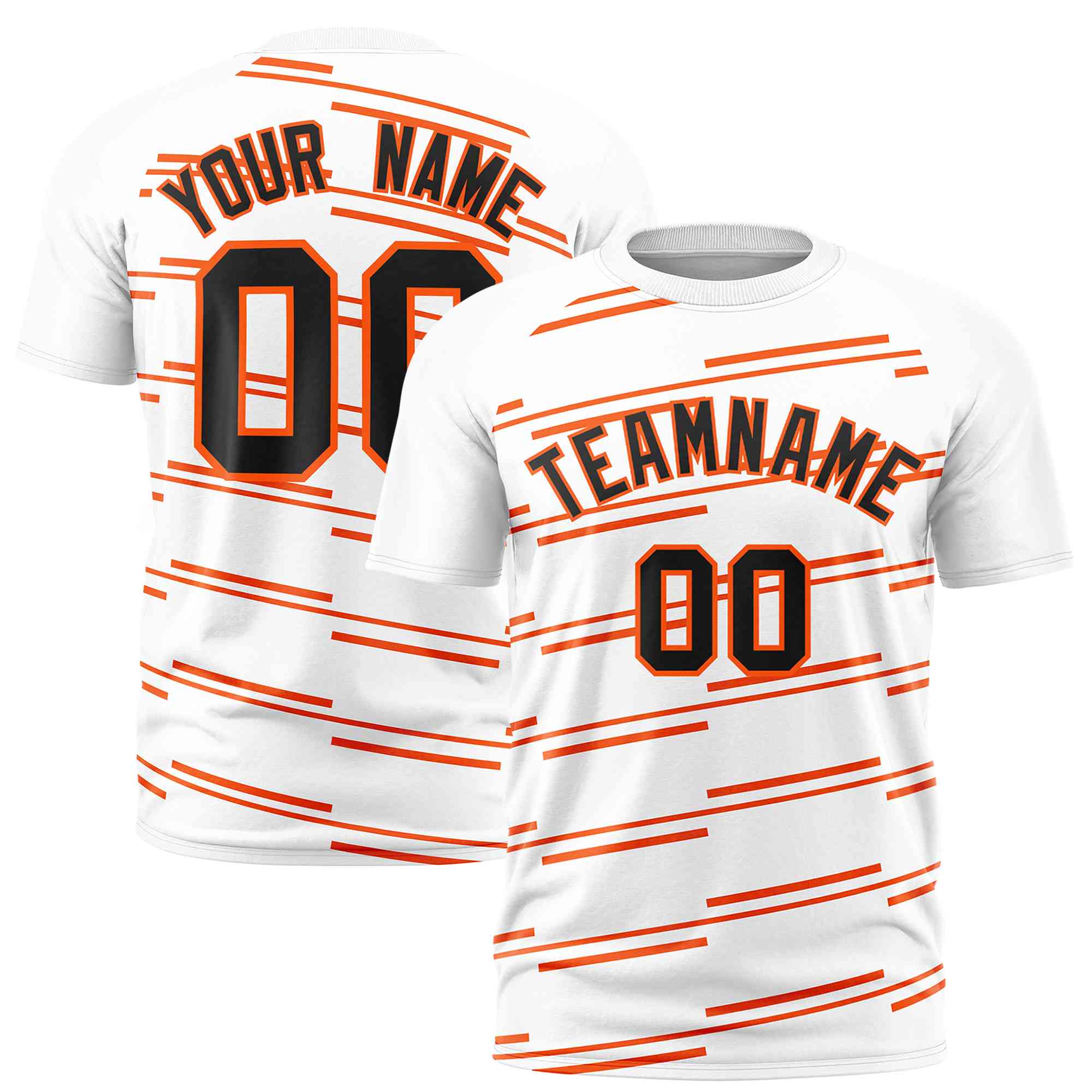 Custom White Orange Personalized Slanting Line Graffiti Pattern Performance T-Shirt