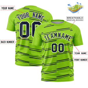 Custom Neon Green Navy Personalized Slanting Line Graffiti Pattern Performance T-Shirt