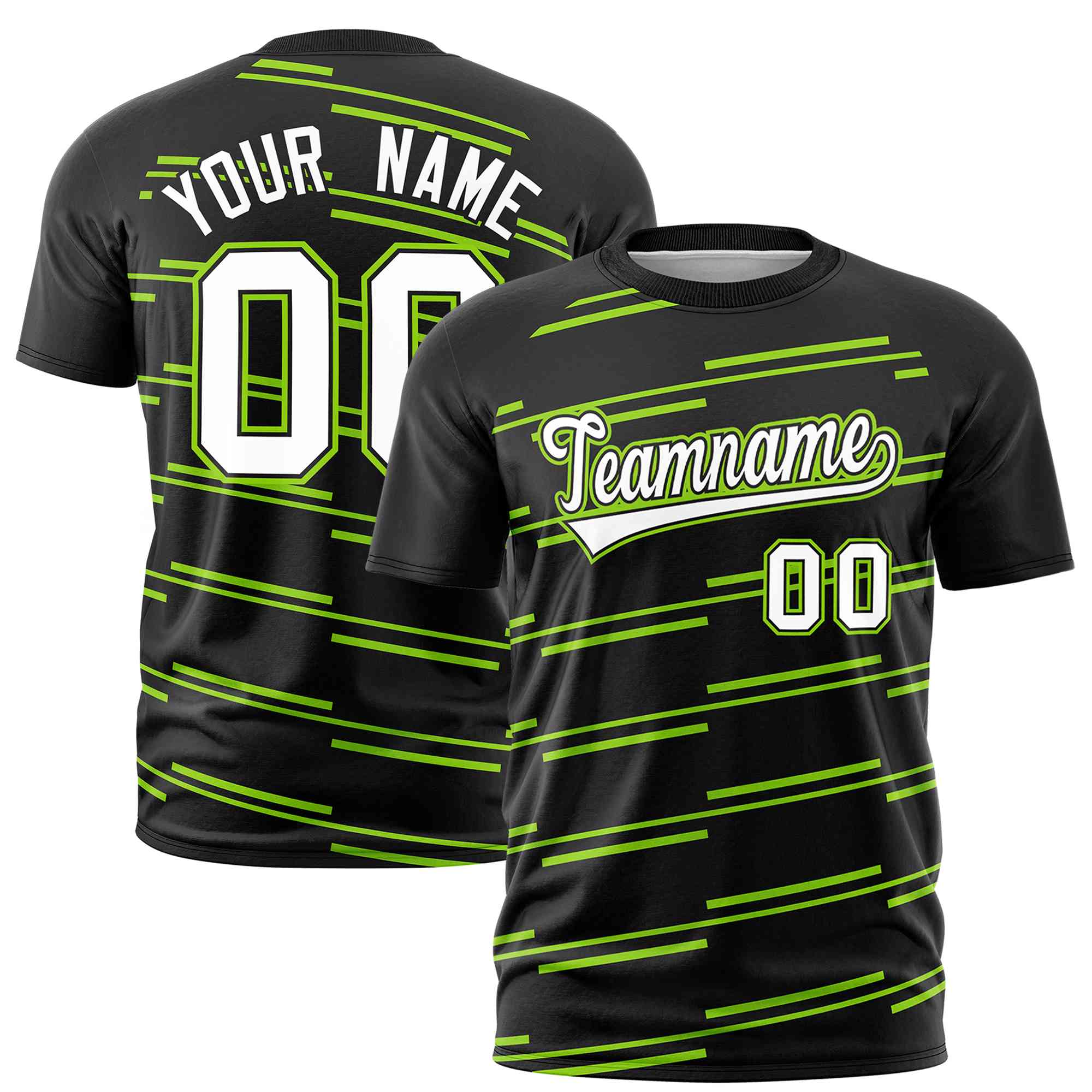 Custom Black Neon Green Personalized Slanting Line Graffiti Pattern Performance T-Shirt