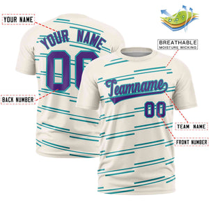 Custom Cream Aqua Personalized Slanting Line Graffiti Pattern Performance T-Shirt