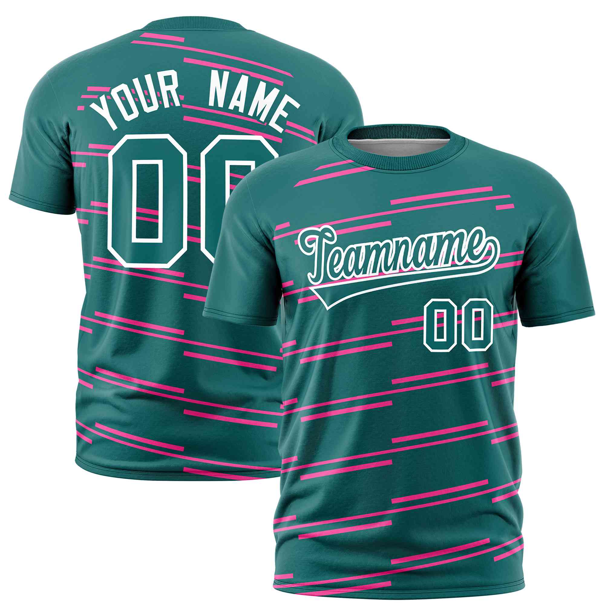 Custom Aqua Pink Personalized Slanting Line Graffiti Pattern Performance T-Shirt