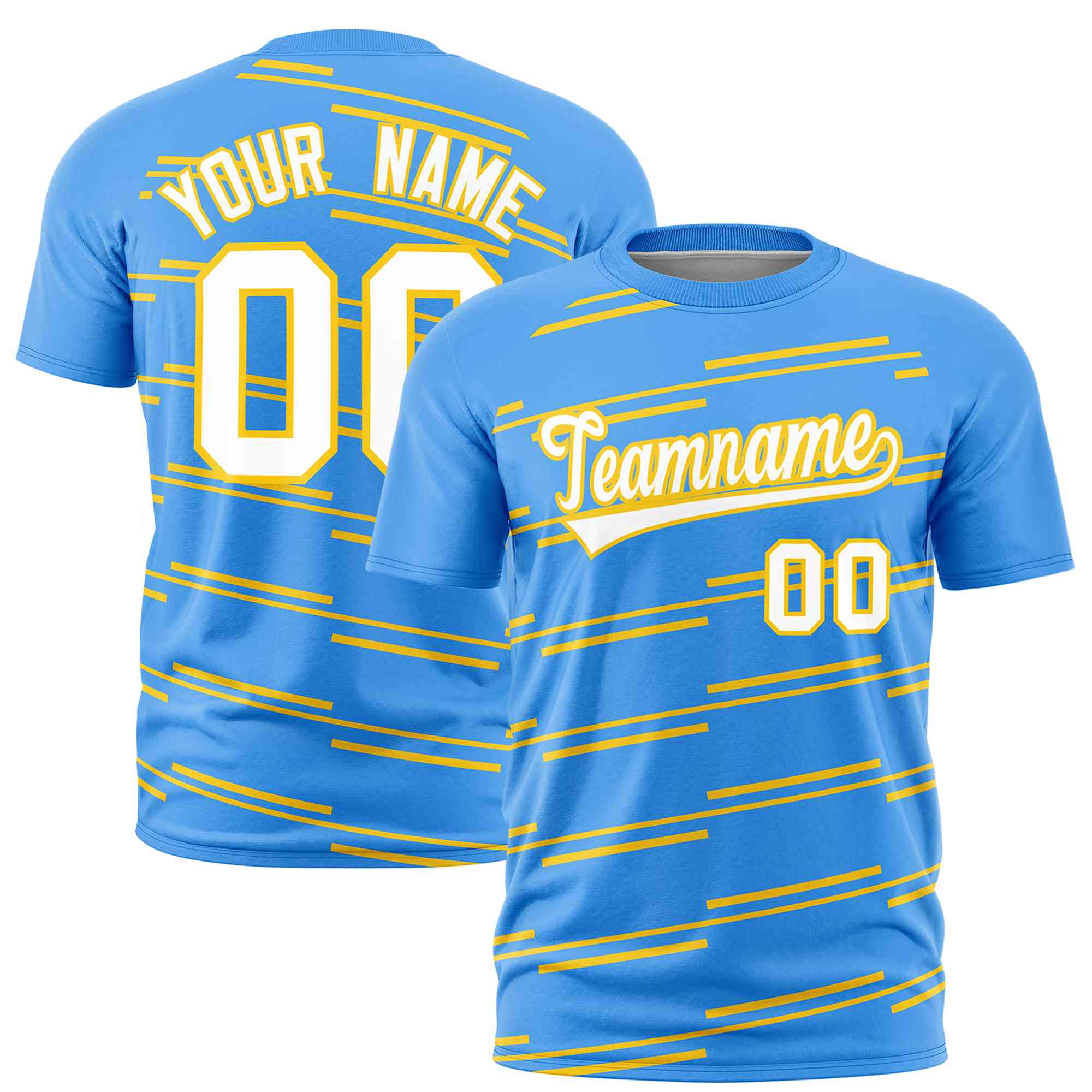 Custom Powder Blue Gold Personalized Slanting Line Graffiti Pattern Performance T-Shirt