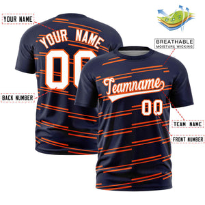 Custom Navy Orange Personalized Slanting Line Graffiti Pattern Performance T-Shirt